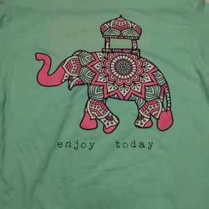 Simply Southern Shirt Womens Medium Blue Elephant Preppy Enjoy Today Ladies *